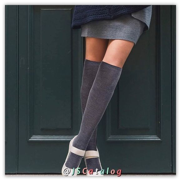 Solid Charcoal Cotton Thigh High Socks OS - Picture 1 of 5